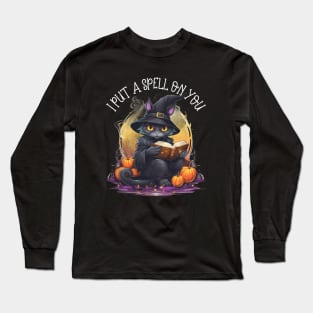 Witch Cat Reading A Spell Book I Put A Spell On You Long Sleeve T-Shirt